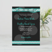 ティール（緑がかった色）とブラック水玉模様招待状 招待状 (スタンド正面)