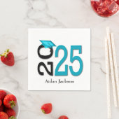 ティール(緑がかった色)とブラック2025卒業の名前 スタンダードカクテルナプキン (インサイチュ)