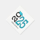 ティール(緑がかった色)とブラック2025卒業の名前 スタンダードカクテルナプキン (角)