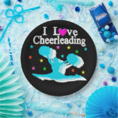 ティール(緑がかった色)とブラックIラブチアリーティング紙プレート ペーパープレート (パーティー)