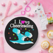 ティール(緑がかった色)とブラックIラブチアリーティング紙プレート ペーパープレート (パーティー)