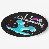 ティール(緑がかった色)とブラックIラブチアリーティング紙プレート ペーパープレート (アングル)