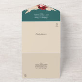 ティール（緑がかった色）とブルゴーニュのバラオールインワン招待状 オールインワン招待状 (外側)