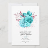 ティール（緑がかった色）とブルゴーニュのフローラバチェロレッテ 招待状 (正面)