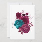 ティール（緑がかった色）とブルゴーニュのフローラバチェロレッテ 招待状 (裏面)