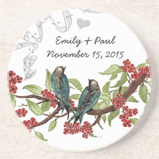 ティール（緑がかった色）とブルゴーニュのヴィンテージラブバードコースター コースター (正面)