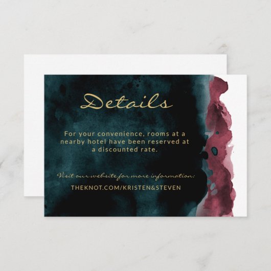 ティール（緑がかった色）とブルゴーニュの結婚詳細エンクロージャカード エンクロージャーカード (正面/裏面)