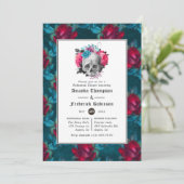 ティール(緑がかった色)とブルゴーニュフローラゴシック様式リハーサルディナー 招待状 (スタンド正面)