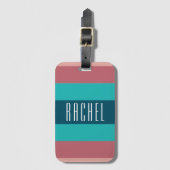 ティール(緑がかった色)とブルゴーニュモノグラムの ラゲッジタグ (正面縦)