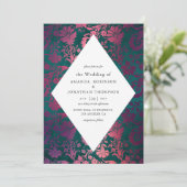 ティール(緑がかった色)とブルゴーニュヴィンテージグラムフェイクフォイル結婚ズ 招待状 (スタンド正面)