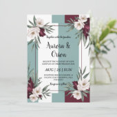 ティール（緑がかった色）とブルゴーニュ結婚式招待状 招待状 (スタンド正面)