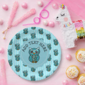 ティール（緑がかった色）とブルーフクロウ ペーパープレート (パーティー)