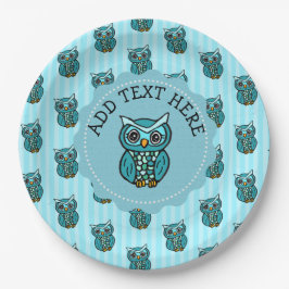 ティール(緑がかった色)とブルーフクロウ ペーパープレート