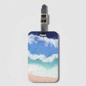 ティール（緑がかった色）とブルー海ウェーブデジタルアート ラゲッジタグ (正面縦)