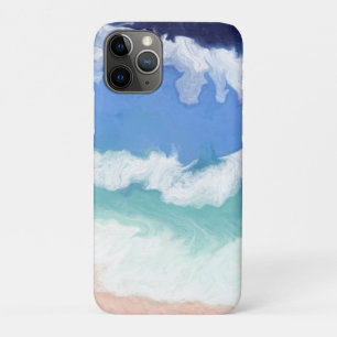 ティール(緑がかった色)とブルー海ウェーブデジタルアート iPhone 11 PROケース