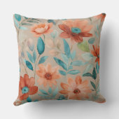 ティール（緑がかった色）とブロンズの野草フローラ クッション (裏面)