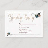 ティール（緑がかった色）とベージュバラRSVPエンクロージャカード アドバイスカード (正面)