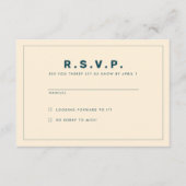 ティール（緑がかった色）とベージュWesアンダーソンインスパイアRSVPカード 招待状 (正面)