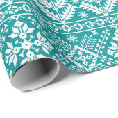 ティール（緑がかった色）とホワイトウィンターフェア島のクリスマス ラッピングペーパー (ロールコーナー)
