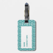 ティール（緑がかった色）とホワイトクロチェットレースパターン ラゲッジタグ (裏面縦)
