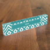 ティール(緑がかった色)とホワイトシェブロンのパターン デスクネームプレート (側面)