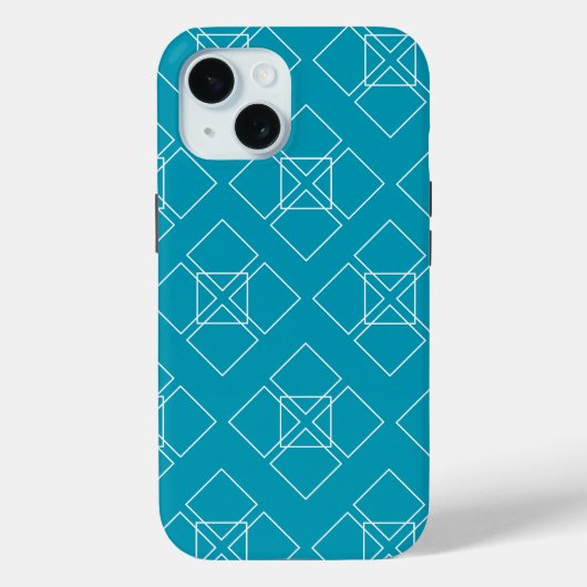ティール(緑がかった色)とホワイトスクエア花びら Case-Mate iPhoneケース (裏面)