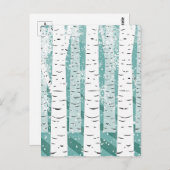 ティール(緑がかった色)とホワイトスノーウィー樺の木ツリーウィンター ポストカード (正面/裏面)
