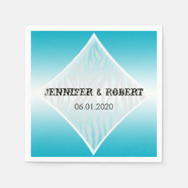 ティール（緑がかった色）とホワイトゼブラダイヤモンドズ結婚ナプキン スタンダードカクテルナプキン