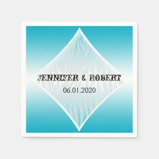 ティール（緑がかった色）とホワイトゼブラダイヤモンドズ結婚ナプキン スタンダードカクテルナプキン (正面)