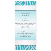 ティール（緑がかった色）とホワイトゼブラダイヤモンド結婚式 プログラム