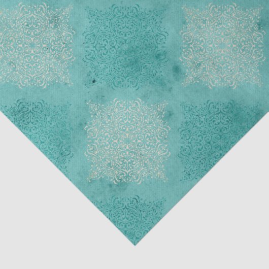 ティール（緑がかった色）とホワイトダマスクのデコページ 薄葉紙 (詳細)