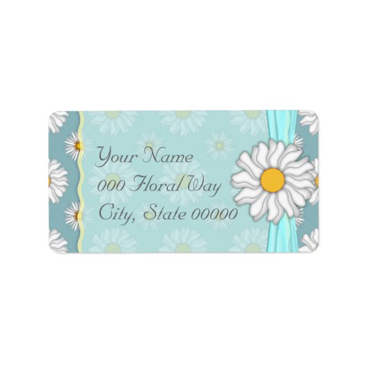 ティール（緑がかった色）とホワイトデイジー結婚フローラルの住所 ラベル (正面)