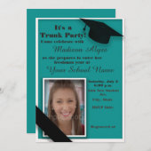 ティール(緑がかった色)とホワイトトランクカレッジのパーティー写真 招待状 (正面/裏面)