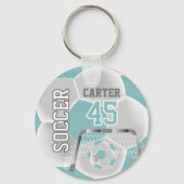 ティール(緑がかった色)とホワイトパーソナライズサッカー⚽💖 キーホルダー (正面)