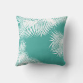 ティール(緑がかった色)とホワイトパーム葉 クッション (裏面)