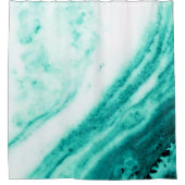 ティール（緑がかった色）とホワイトマーブル シャワーカーテン (正面)