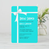 ティール(緑がかった色)とホワイトリボン&ボウブライダルシャワー 招待状 (スタンド正面)