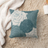 ティール(緑がかった色)とホワイトローズ クッション (ブランケット)