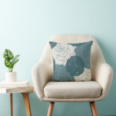 ティール(緑がかった色)とホワイトローズ クッション (椅子)