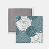 ティール（緑がかった色）とホワイトローズ マグネット (正面/裏面)