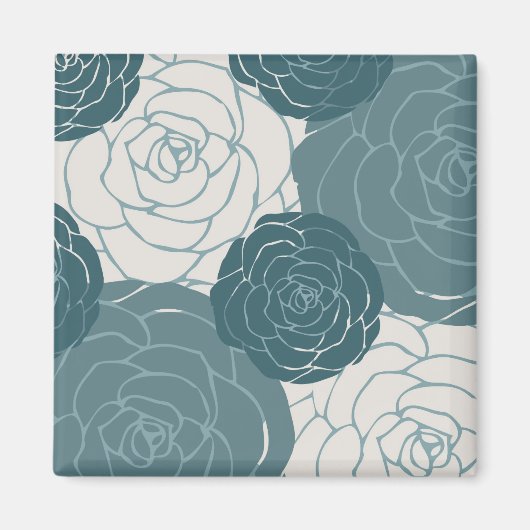 ティール（緑がかった色）とホワイトローズ マグネット (正面)