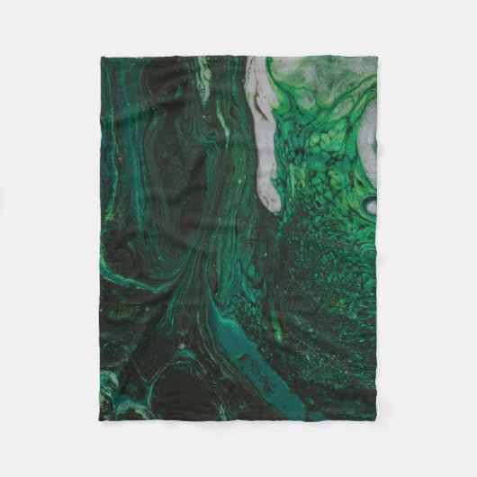 ティール(緑がかった色)とホワイト抽象芸術絵画の フリースブランケット (正面)