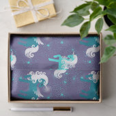 ティール(緑がかった色)とホワイト·ユニコーンオンパープル·デコパージュ 薄葉紙 (ギフト)