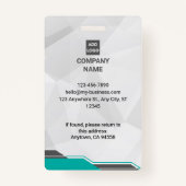 ティール(緑がかった色)とモダンシルバーID、写真とバーコード バッジ (裏面)