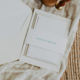 ティール（緑がかった色）とモダンホワイトウェディング招待腹バンド 招待状ベリーバンド