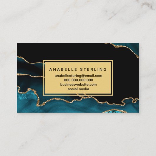 ティール（緑がかった色）とモダン金ゴールドの大理石デザイン、カスタマイズ可能 名刺 (裏面)