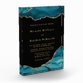 ティール(緑がかった色)とモダン金ゴールドアガテストーンウェディング招待 フォトブロック (左)