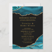 ティール(緑がかった色)とモダン金ゴールドアガテストーンリハーサルディナーディナー 招待状 (正面)