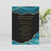 ティール(緑がかった色)とモダン金ゴールドアガテストーンリハーサルディナーディナー 招待状 (スタンド正面)