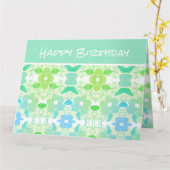 ティール（緑がかった色）とライムの壮大な誕生日ウィッシュ カード (黄色い花)